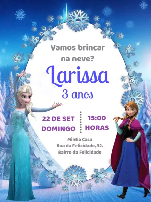 Convite Aniversário Frozen com Elsa e Anna para Editar Online