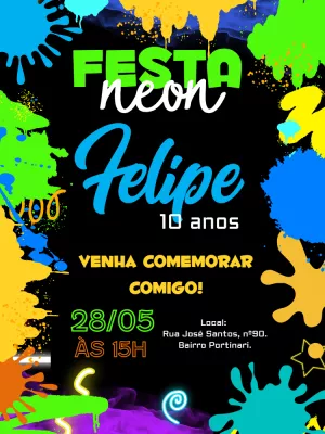 Convite de Aniversário Neon Balada para Editar Online