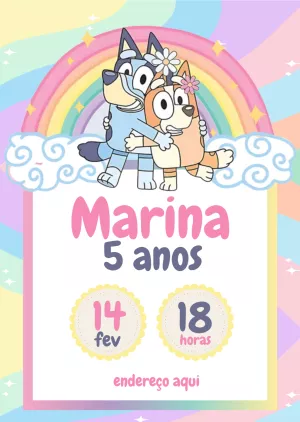 Convite Aniversário Bluey e Bingo para Editar Online