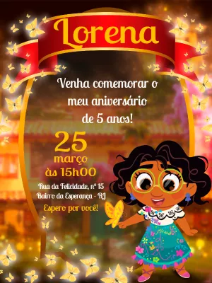 Convite de Aniversário Encanto com Personagem para Editar