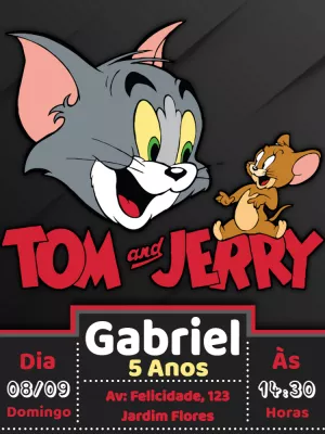 Convite de Aniversário Tom e Jerry para Editar Online