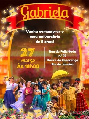 Convite de Aniversário Encanto com Personagens para Editar