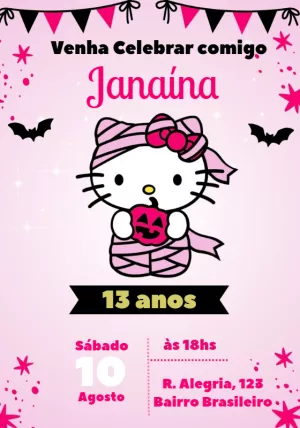 Convite de Aniversário Hello Kitty Halloween para Editar Online