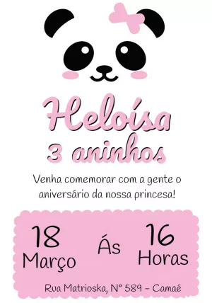 Convite Aniversário Panda Menina para Editar Online
