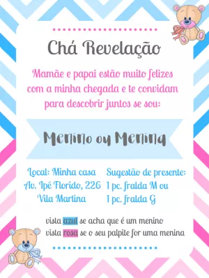 Convite Chá Revelação Ursinhos para Editar Online