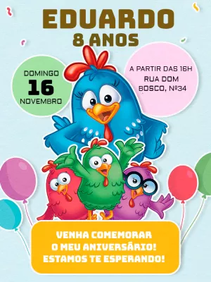 Convite de Aniversário Galinha Pintadinha para Editar Online
