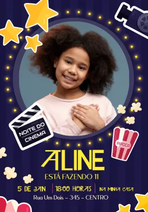 Convite Aniversário Noite do Cinema com Foto para Editar Online