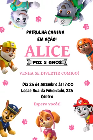 Convite Aniversário Patrulha Canina com a Turma para Editar