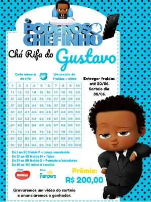 Chá Rifa Poderoso Chefinho Editável para Chá de Bebê Online