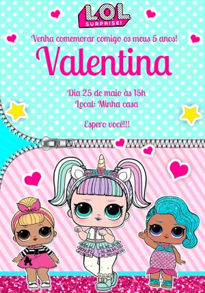 Convite de Aniversário LOL Surprise com Boneca Unicórnio para Editar
