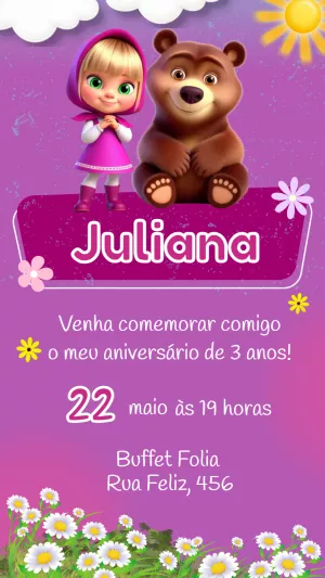 Convite de Aniversário Masha e o Urso para Editar Online