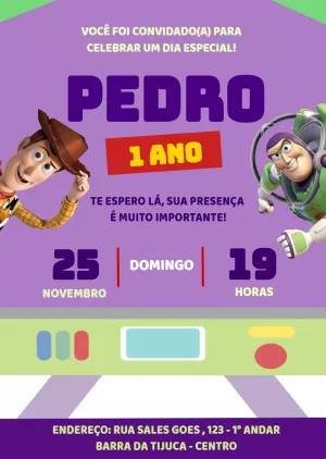 Convite de Aniversário Toy Story com Personagens para Editar