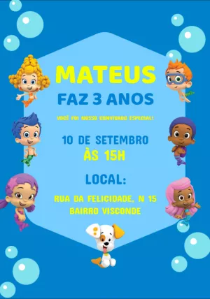 Convite Aniversário Bubble Guppies com Personagens para Editar
