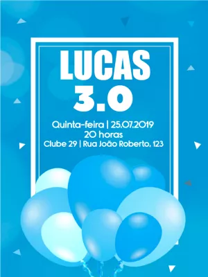 Convite Aniversário Masculino com Balões Azuis para Editar