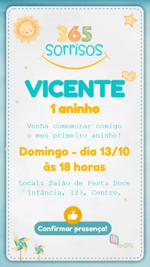 Convite de Aniversário Infantil 365 Sorrisos Editável Online