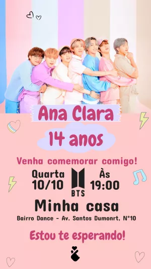 Convite Aniversário Kpop BTS Editável Online para Enviar
