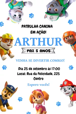 Convite Aniversário Patrulha Canina para Editar Online