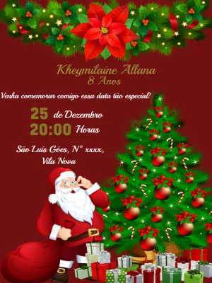 Convite de Aniversário Natalino com Papai Noel para Editar Online