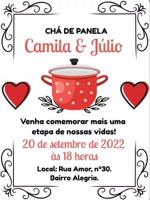 Convite Chá de Panela Panela e Coração para Editar Online