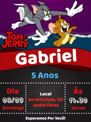 Convite Aniversário Tom e Jerry para Editar Online
