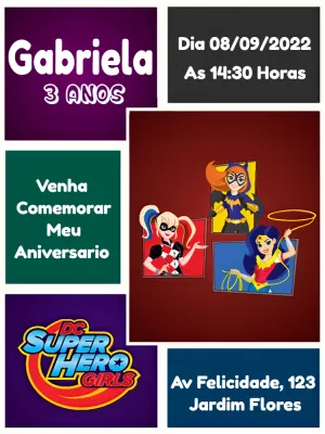 Convite de Aniversário Super Hero Girls para Editar Online