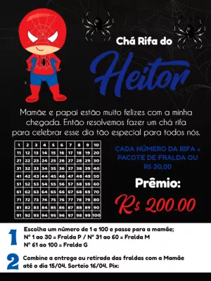 Convite Chá Rifa Homem Aranha para Editar Online