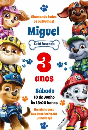 Convite Aniversário Patrulha Canina para Editar Online