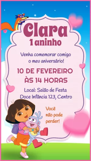 Convite Aniversário Dora Aventureira para Editar Online