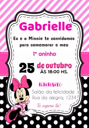 Convite de Aniversário Minnie Rosa para Editar Online
