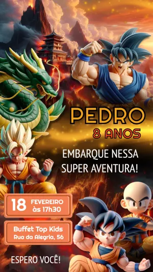 Convite de Aniversário Dragon Ball Z para Editar Online