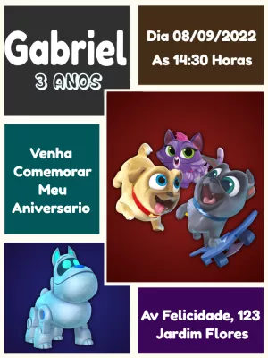 Convite de Aniversário Puppy Dog Pals para Editar Online