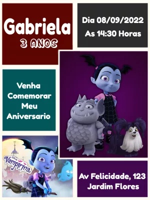 Convite de Aniversário Vampirina para Editar e Enviar Online