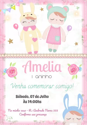 Convite de Aniversário Bonecas Metoo para Editar Online