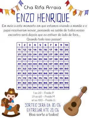 Convite Chá Rifa Festa Junina Menino Caipira para Editar Online