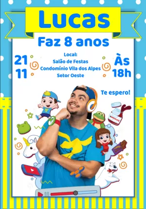 Convite de Aniversário Luccas Neto para Editar Online e Imprimir