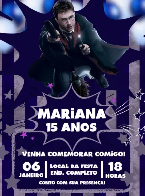 Convite de Aniversário Harry Potter Mágico para Editar Online