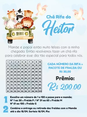 Convite Chá Rifa Safari com Animais para Editar Online