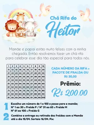 Chá Rifa Safari com Animais Fofos em Aquarela para Editar