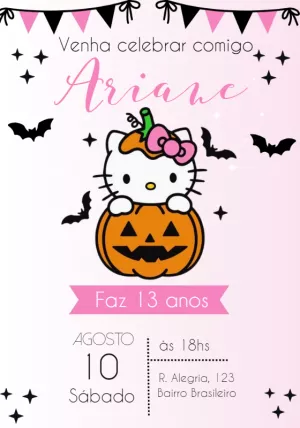 Convite de Aniversário Hello Kitty Halloween para Editar Online