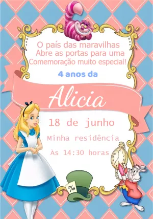 Convite Aniversário Alice no País das Maravilhas para Editar