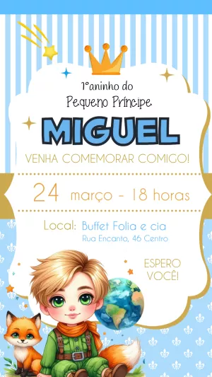 Convite Aniversário Pequeno Príncipe com Raposa para Editar