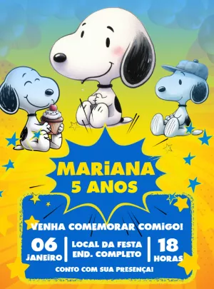 Convite de Aniversário Snoopy e sua Turma para Editar Online