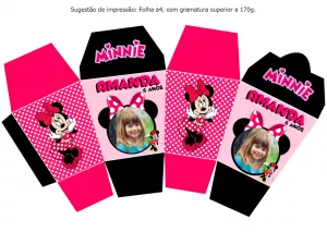 Caixa Sushi Minnie Rosa para Editar Online e Imprimir