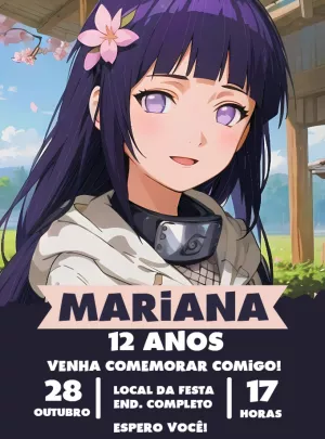 Convite de Aniversário Hinata Naruto para Editar Online