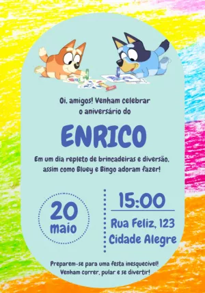 Convite de Aniversário Bluey e Bingo para Editar Online