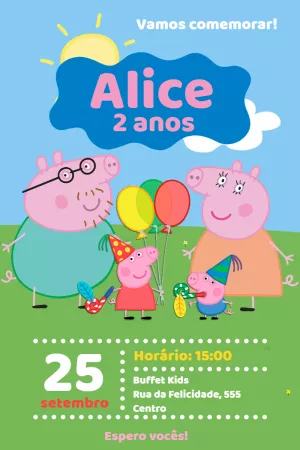 Convite de Aniversário Peppa Pig para Editar Online