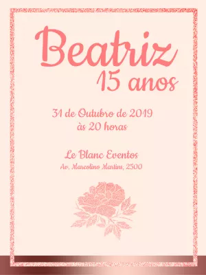 Convite de 15 anos Rosê Gold com Glitter para Editar Online