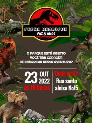 Convite de Aniversário Jurassic Park para Editar Online
