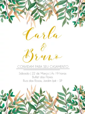 Convite de Casamento Folhagem Verde para Editar Online