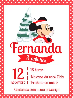 Convite Aniversário Minnie Natal para Editar Online